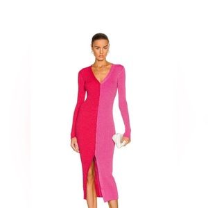 Staud Lurex Shoko Sweater Dress Pink & Red Size M
